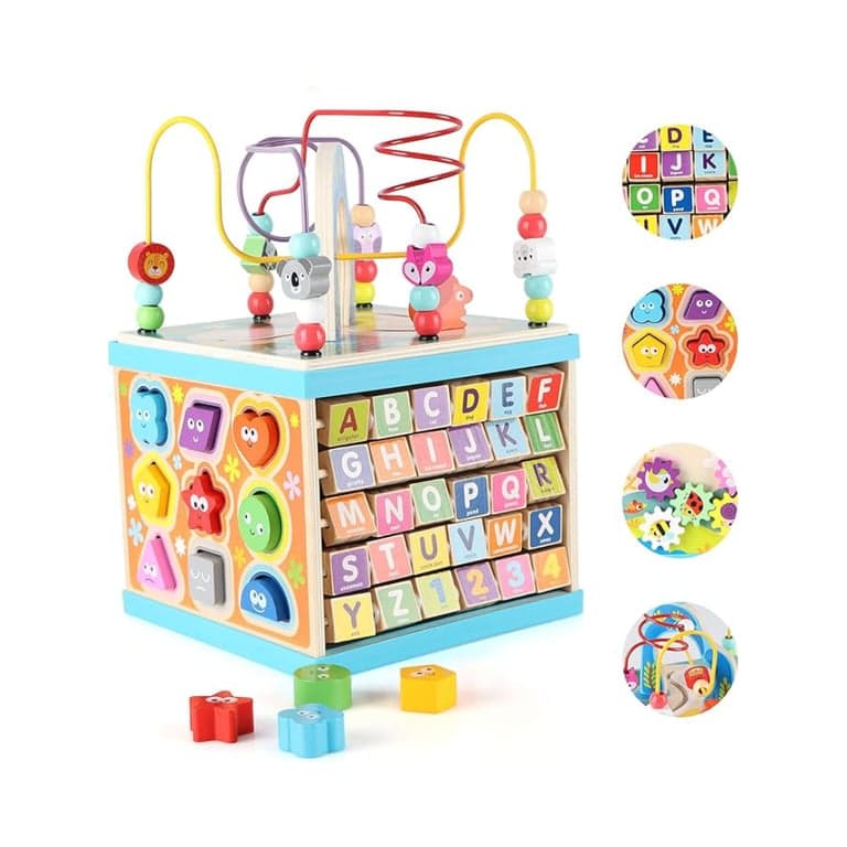 Qilay Grote 5-in-1 Multifunctionele Houten Activiteiten Kubus