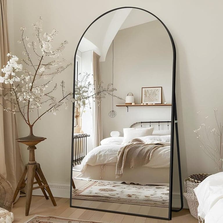 NicBex Gebogen Oversized Volledige Lengte Spiegel Met Staander 193 x 89 CM Zwart