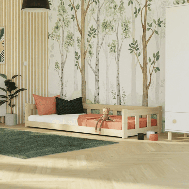 Benlemi Laag Eenpersoons Bedhekwerk Met Zijwand Ongelakt 80x160 CM