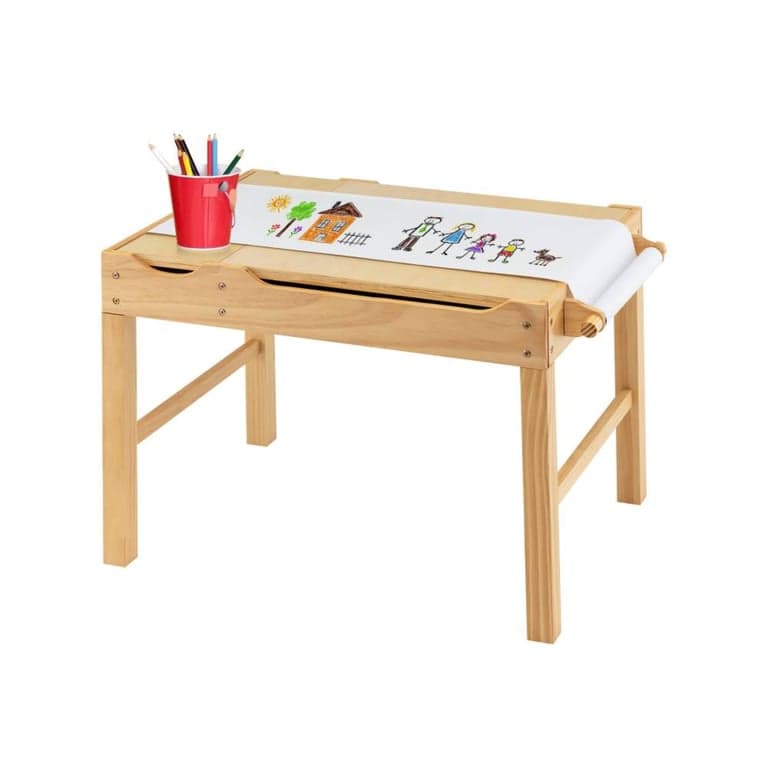 Costway Activiteitentafel Bouwstenen en Tekenen met Opslag Papierrol Naturel