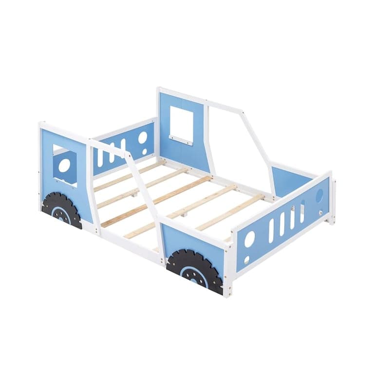Harper & Bright Designs Autovormig Platformbed met Wielen Volle Maat Blauw