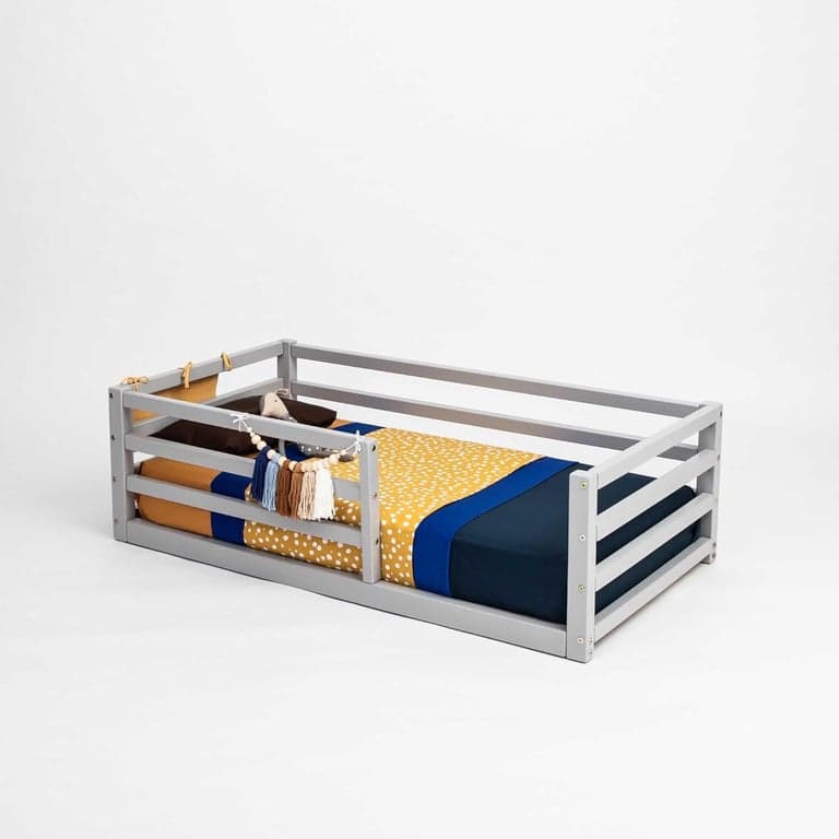 Sweet Home From Wood Vloerbed met Horizontale Reling Eenpersoons Grijs