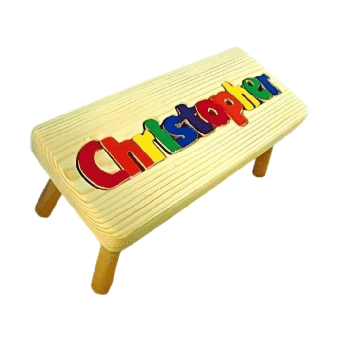 Alphabet Trains Heirloom Name Puzzle Stool Primary Colors