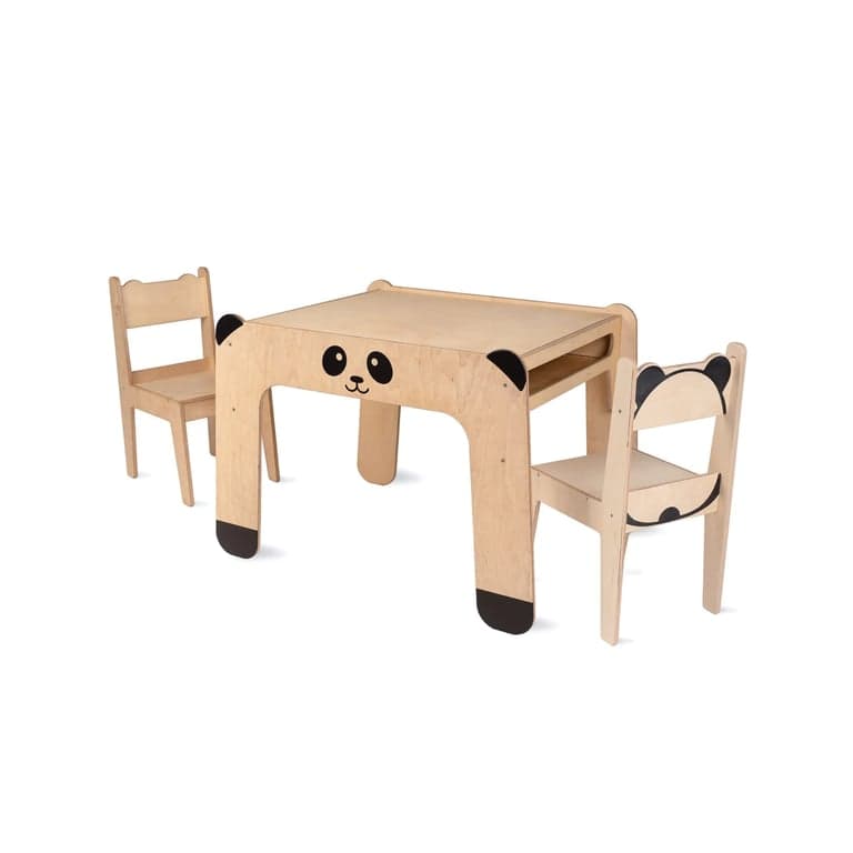 Wild Kids Activiteiten Tafel met Tweezijdig Tafelblad en Stoelen Panda Naturel