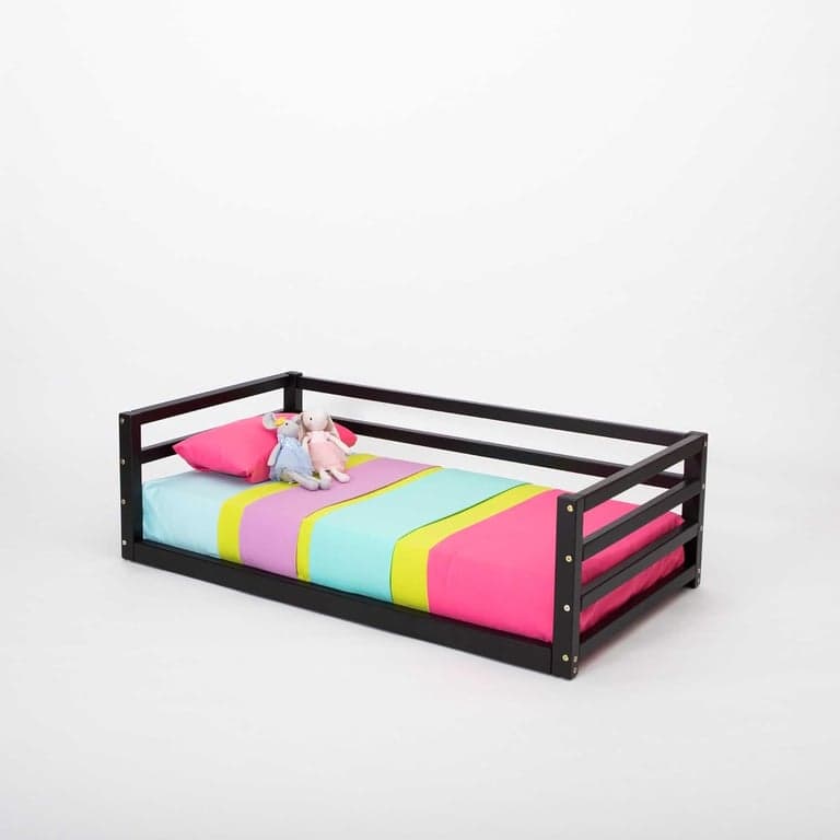 Sweet Home From Wood Montessori Vloerbed met Relingen aan 3 Zijden 190 x 90 cm Zwart