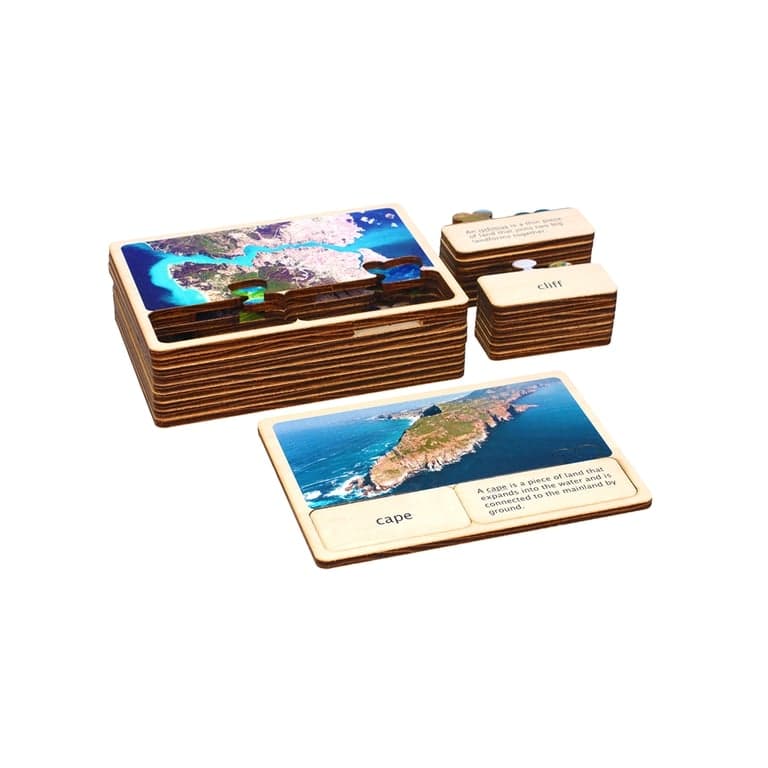 Alison's Montessori Land en Water Vormen Houten Kaarten (Engelstalig)