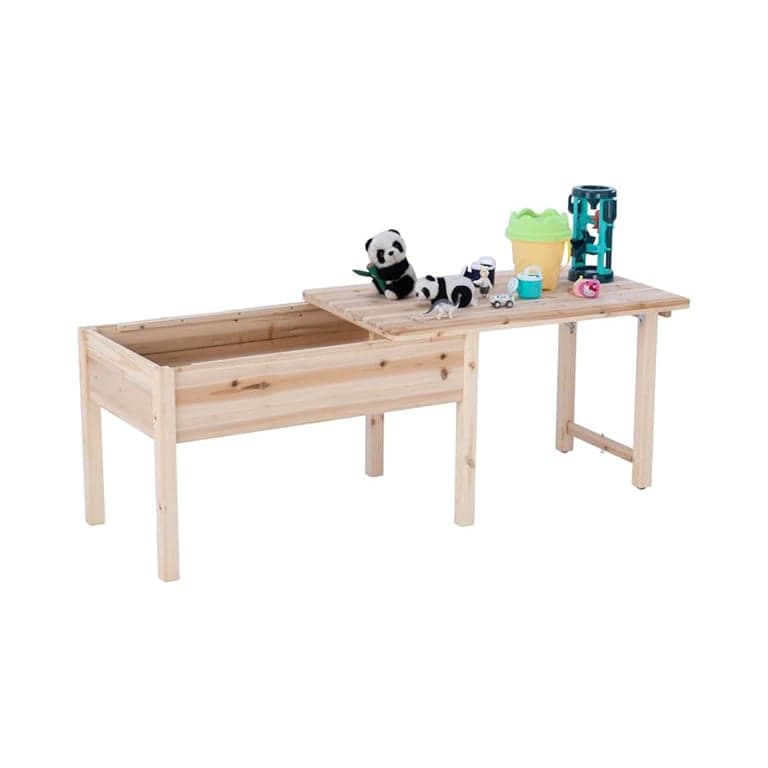 BIRASIL Houten Kinderactiviteitentafel met Klapdeksel Natuurlijk Hout