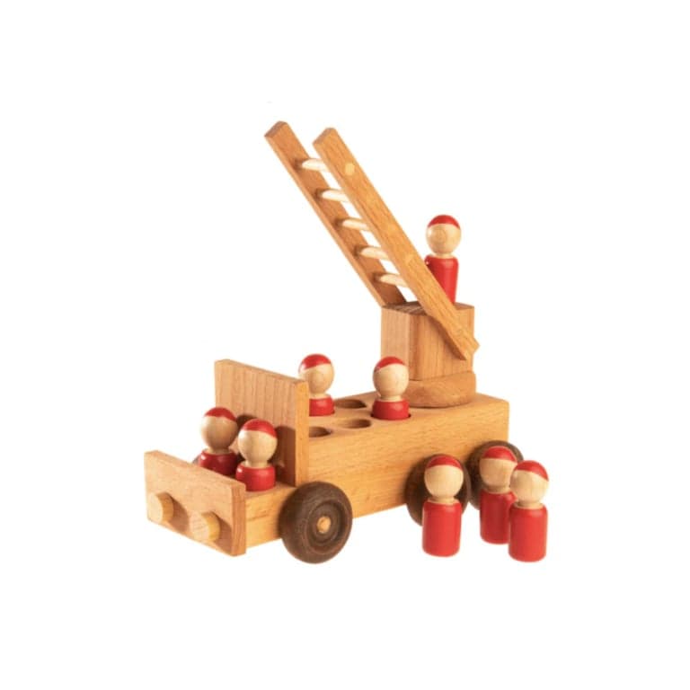 PoppyBabyCo Houten Brandweerwagen Speelgoed met Rode Pinnetjes