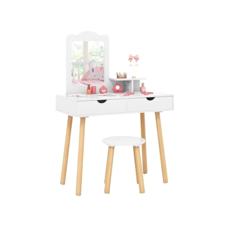 Costway Kaptafel Stoel Set 2 Opbergladen Wit