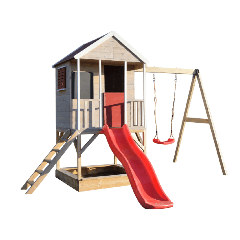 Wendi Toys Zomeravonturen schommelset met platform, glijbaan en enkele schommel, rood