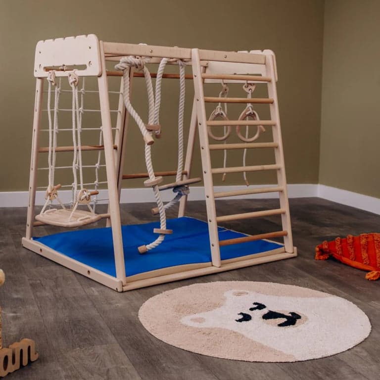 Wood and Hearts Binnen Jungle Gym met Trapeze, Mat en 4 Touwtoegangen