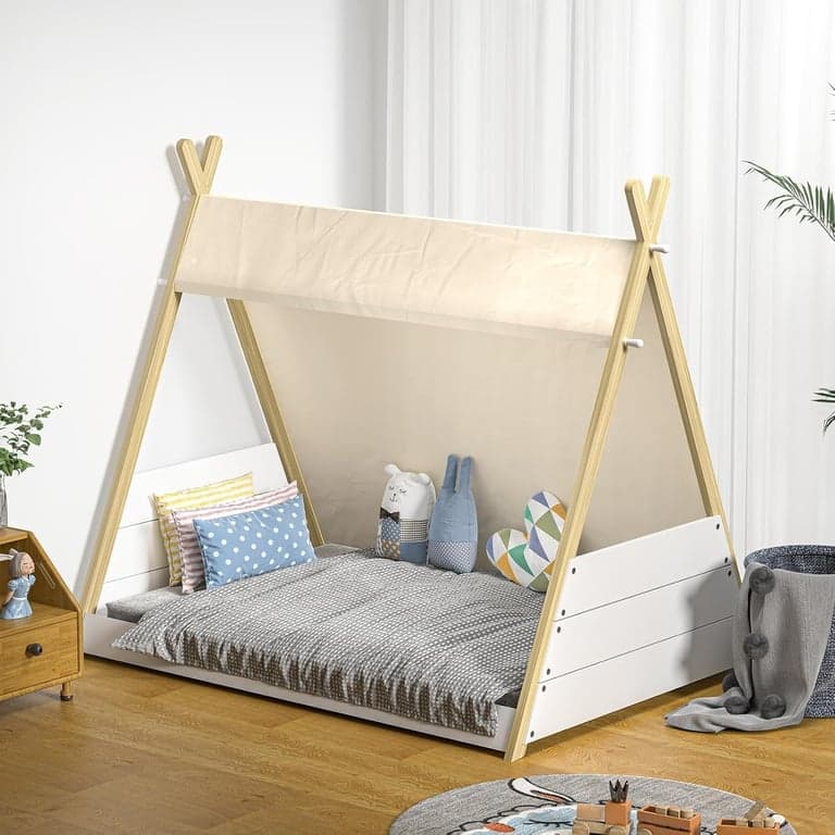 Oikiture Kinderbed Frame Twin Wit Naturel