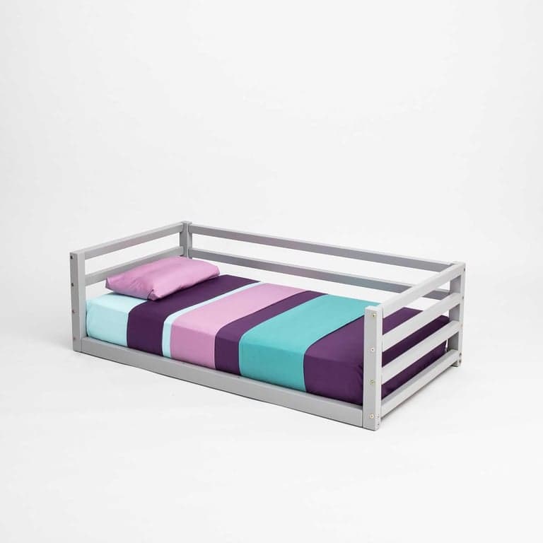 Sweet Home From Wood Montessori Vloerbed Met 3 Zijden Reling 190 x 90 cm Grijs