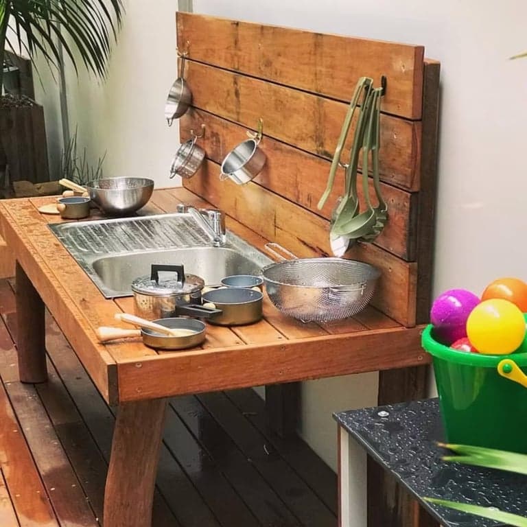 Edible Kids' Gardens Hardhouten Modderkeuken Enkele Wastafel