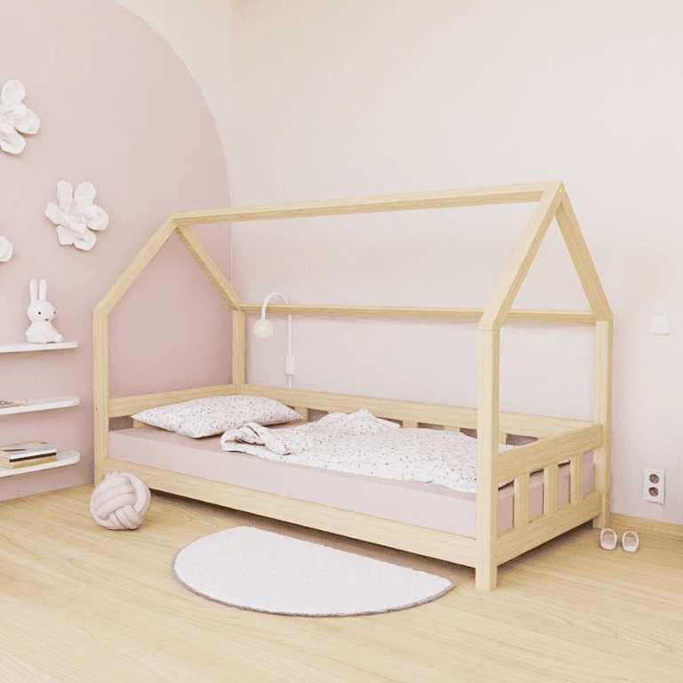 Benlemi Huisbed Plotty met Zijpaneel en Open Ingang Ongelakt 80x160 CM
