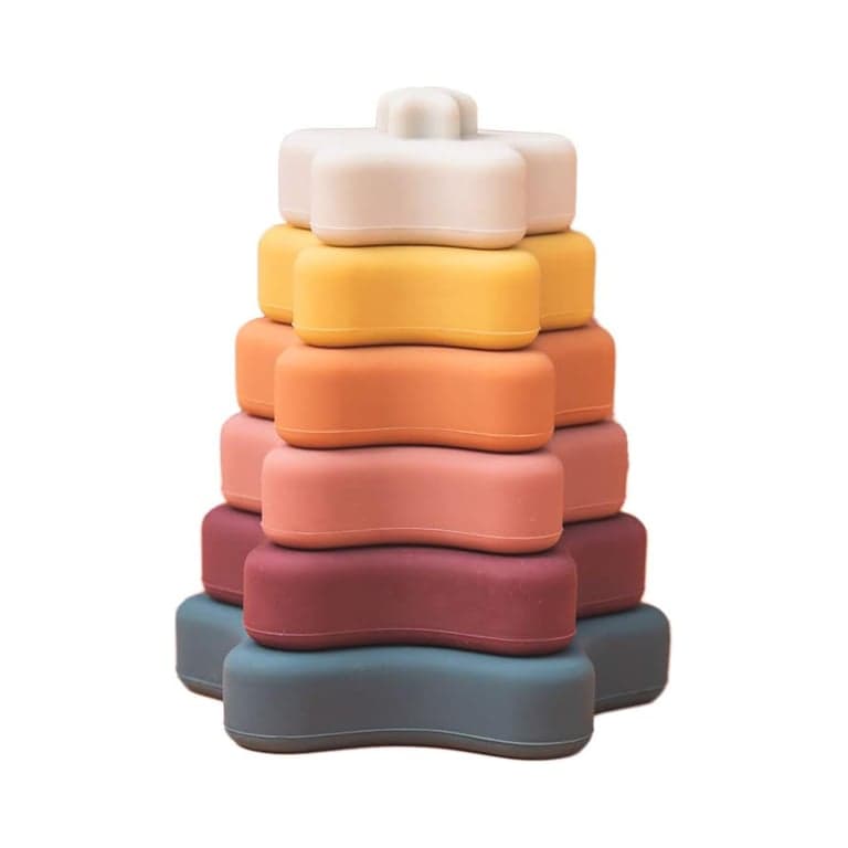 Promise Babe Silicone Stapelringen Bijtspeeltje Met Ster Vorm Oranje