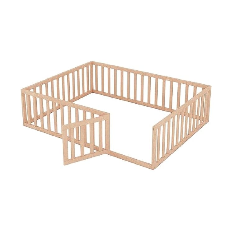 Bellemave Queensize Vloerbedframe met Hekwerk en Deur Naturel