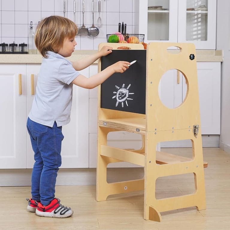 FANABAS 4-in-1 Leertoren met Krijtbord Naturel