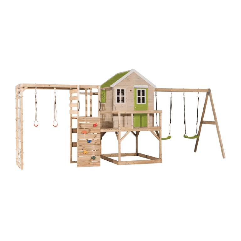 Wendi Toys Mijn Lodge Schommelset met Platform, Dubbele Schommel en Gymbevestiging Limoen