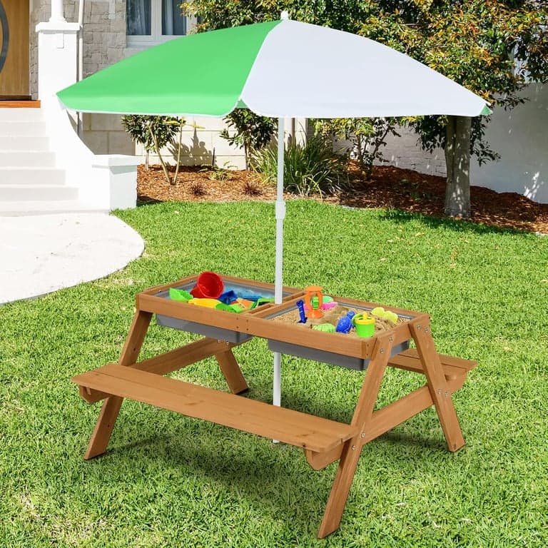 KOTEK 4-in-1 Zand- en Watertafel met Afneembaar Tafelblad Natuurlijk