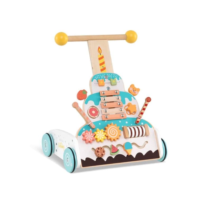 Costway Houten Baby Walker met Verstelbare Hoogtes en Soepele Wielen Wit