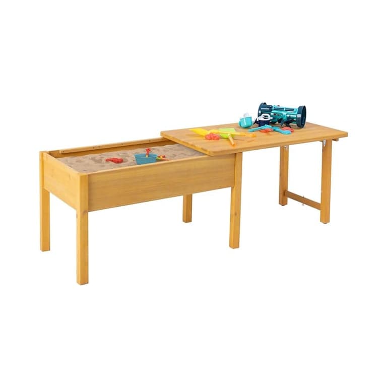 BIRASIL Houten Kinderactiviteitentafel met Inklapbaar Deksel Geel