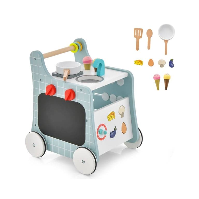 Costway 6-in-1 Houten Baby Wandelwagen Blauw