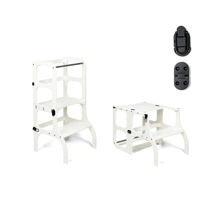 Ette Tete STEP'n'SIT® Omvormbare Hulptoren en Tafel 2-in-1 Wit met Zwarte Slotjes