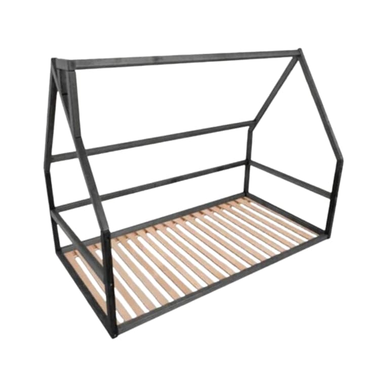 BusyWood Huis Vloerbed Met Latten Model 1 Zwart Queen