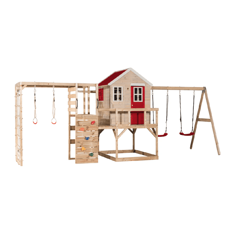 Wendi Toys My Lodge Schommelset met Platform, Dubbele Schommel en Gymbevestiging Rood