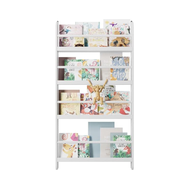 FOTOSOK Boekenplank voor Kinderen, 4 Niveaus, Wit, Wandbevestiging