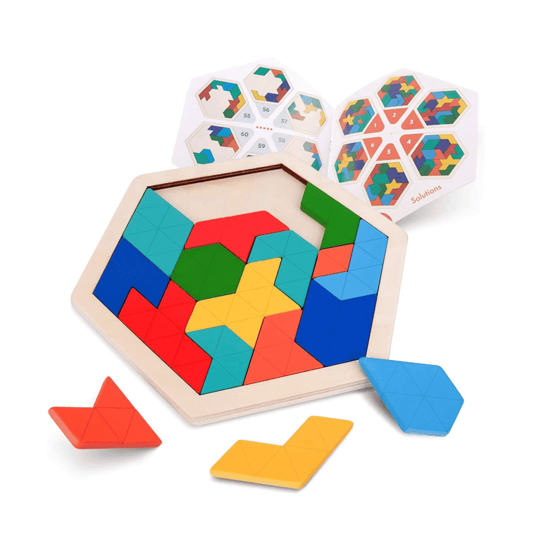 Vanmor Houten Tangram Puzzel Zeshoek