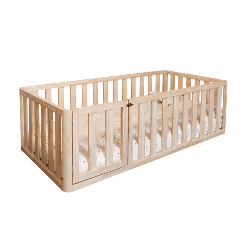 MandreleKids Hoog Vloerbed Naturel met Afgeronde Buitenhoeken Eenpersoons 190 x 90