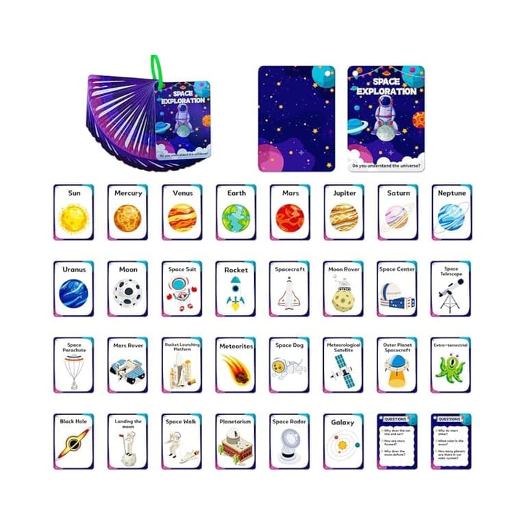 TNCDJKPA 34 Stuks Outer Space Cognitieve Flash Cards (Engelstalig)