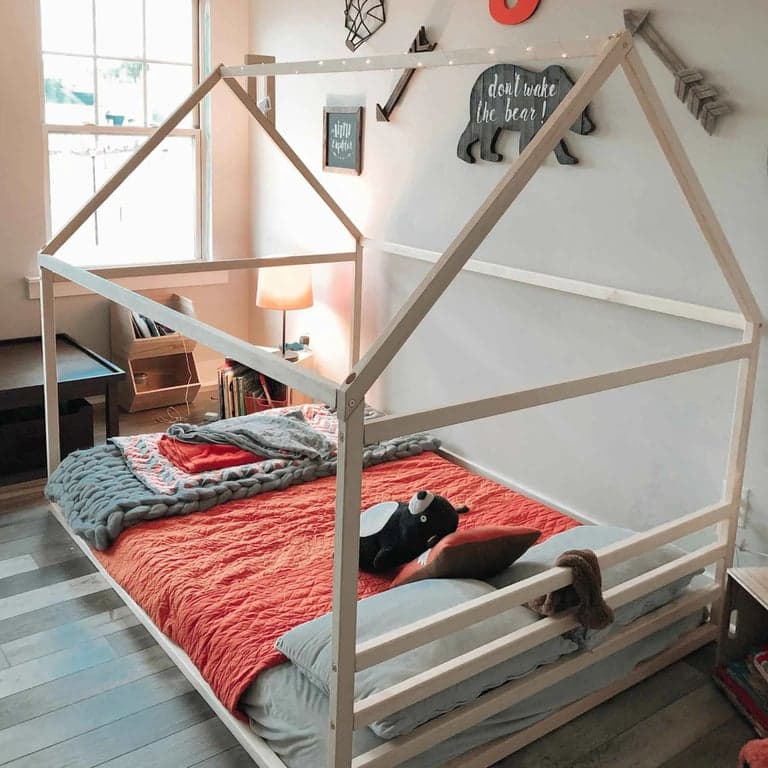 Sweet Home From Wood Huis Vloerbed met Horizontaal Hoofdeinde Tweepersoons Berkenhout