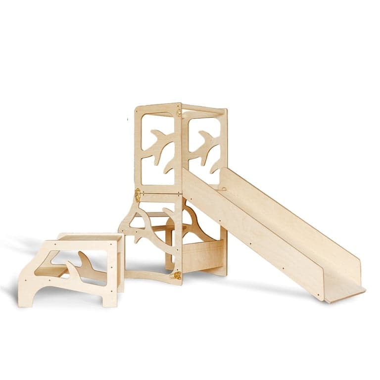 Weco 4-in-1-Boom Design Keukentoren met Glijbaan en Opstapkruk Transparant