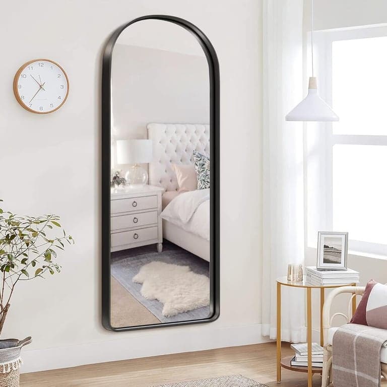 NicBex Gebogen Wandspiegel 180 x 71 cm Matzwart