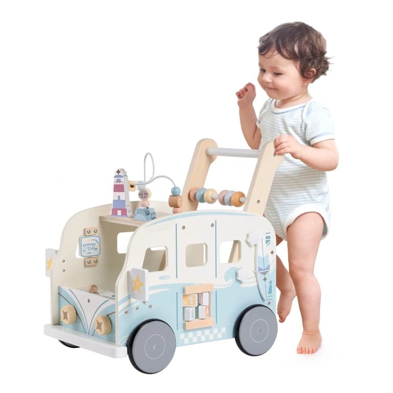 Robud Houten Baby Loopwagen Vakantiebus Blauw
