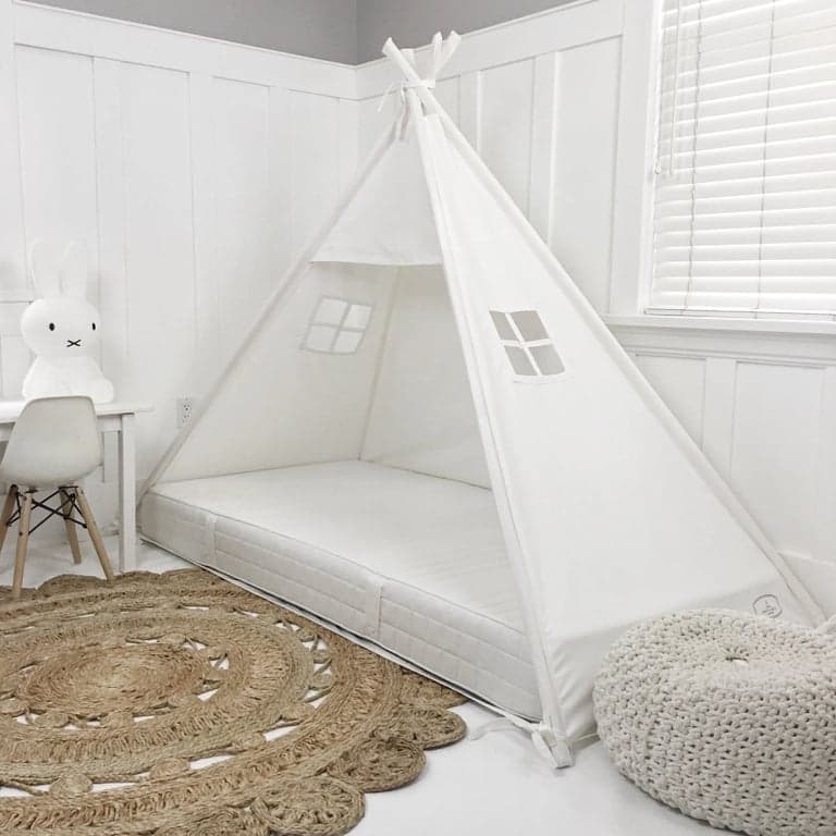 Binnenlandse Objecten Speeltent Overkapping Twin Vloerbed in Wit Canvas