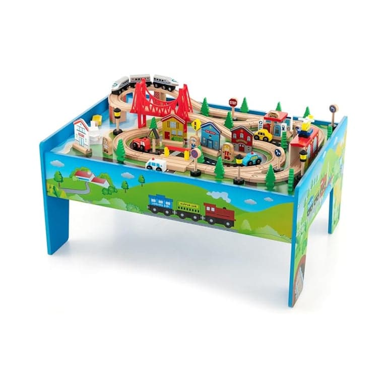 Costzon Houten Activiteitentafel met 80 Stukken Treinset Meerkleurig