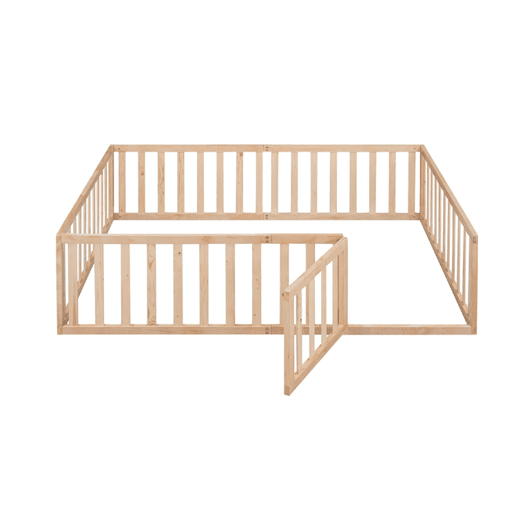 Harper & Bright Designs Tweepersoons Vloerbed met Relingen en Deur Naturel