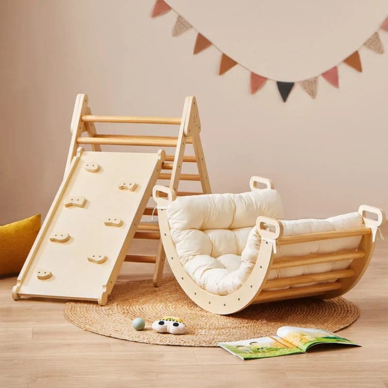 Tiny Land 7-in-1 natuurlijke klimset met speelkussen