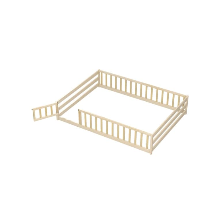 Costway Full Size Vloerbed met Reling Natuurlijk