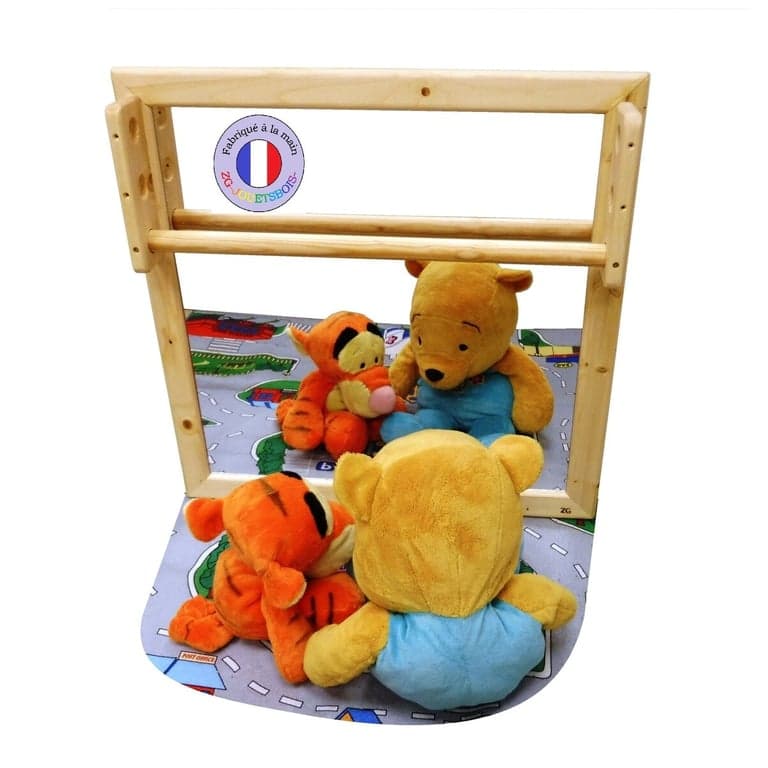 ZG Jouets Bois Montessori Acrylspiegel met Optrekstang 65 x 65 cm Natuurlijke Afwerking