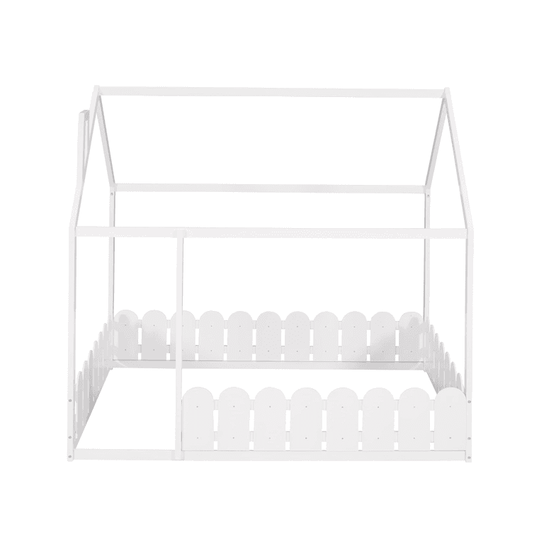 Harper & Bright Designs Tweepersoons Huisvloerbed met Reling Wit