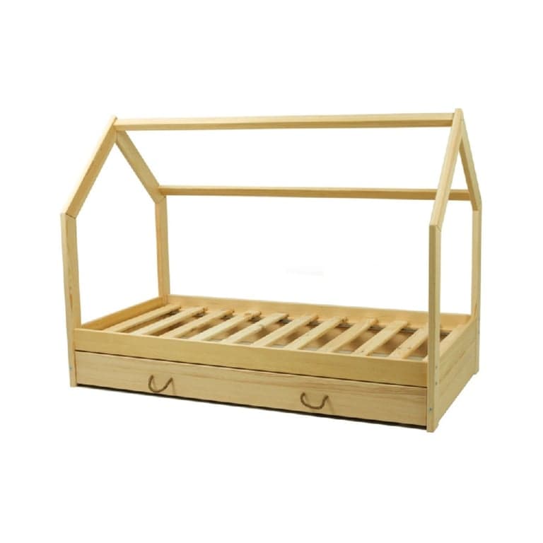 Merly Huis Vloerbed Met Opbergvak Naturel Eenpersoons 160 x 80 cm