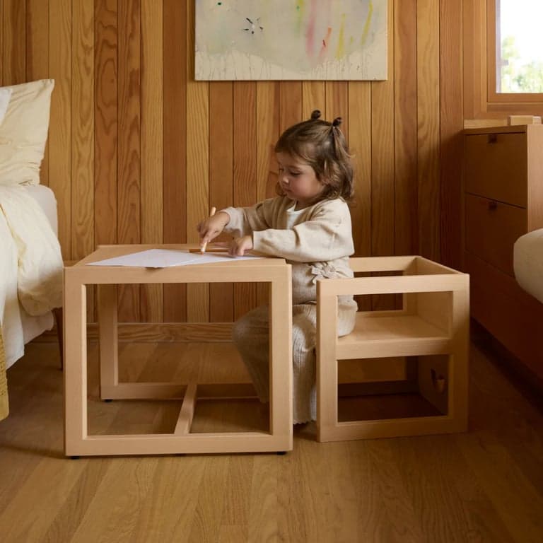 Piccalio Omkeerbare Stoel en Speel Tafel Set Standaard Natuurlijk Tafel en 1 Stoel