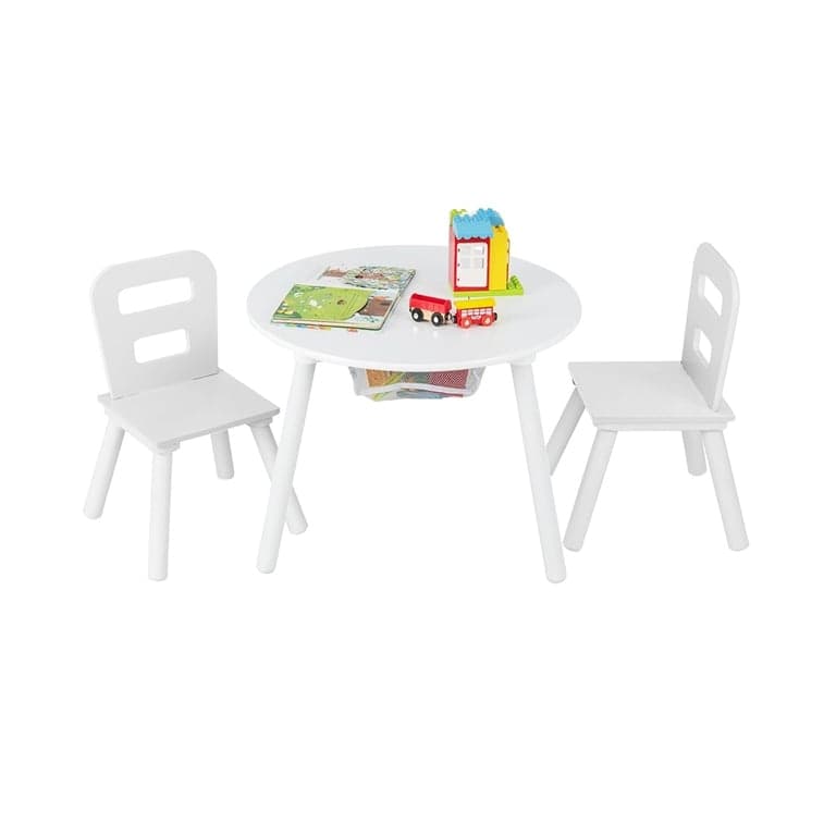 Honey Joy Kids Activiteiten Tafel & Stoelen Set Met Midden Mesh-Opbergruimte Wit