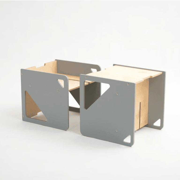 Duck Woodworks Kubus Tafel- en Stoelenset Grijs