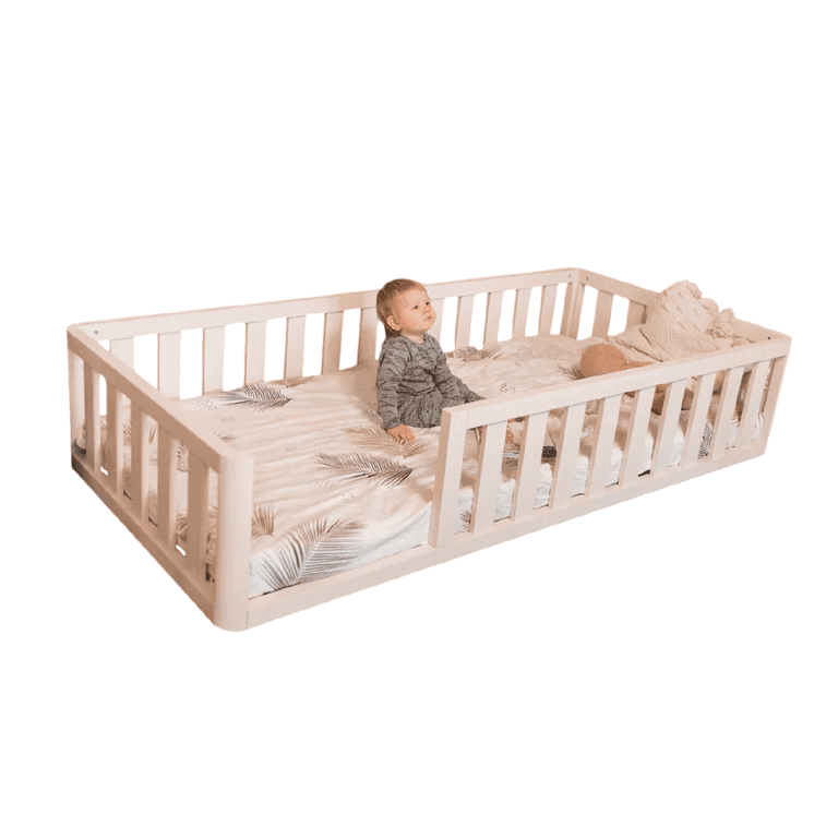 MandreleKids Vloerbed Naturel met Afgeronde Buitenhoeken Zonder Deur Eenpersoons 190 x 90